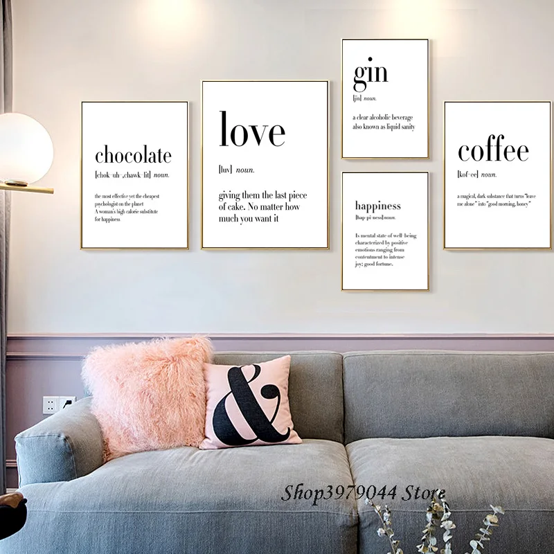

Minimalist Nordic Poster Black and White Letter Tea Coffee Wine Posters And Prints Kitchen Canvas Painting Home Decor Unframed