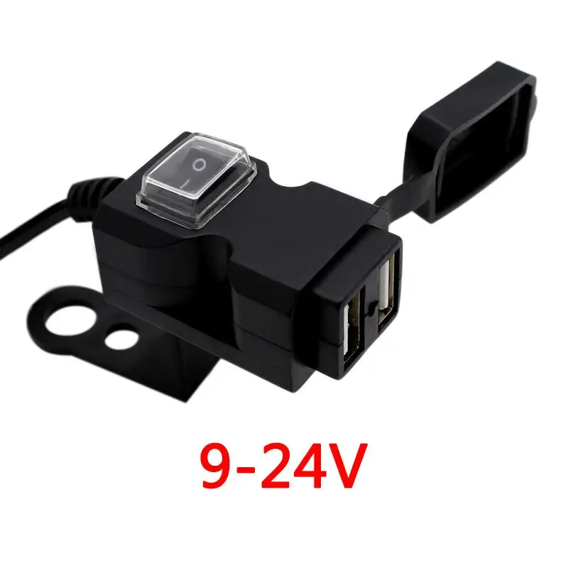 Dual USB Port 12V Motocross Motorcycle Handlebar Charger Waterproof 1A 2.1A Adapter Power Supply Socket for Phone Mobile - Цвет: 9-24V USB Charger