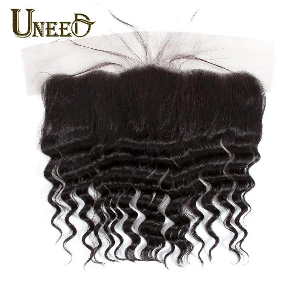 

Uneed Peruvian Loose Deep Wave Lace Frontal Closure Remy Peruvian Human Hair Frontal 13X4 Ear To Ear Pre Plucked Lace Frontal