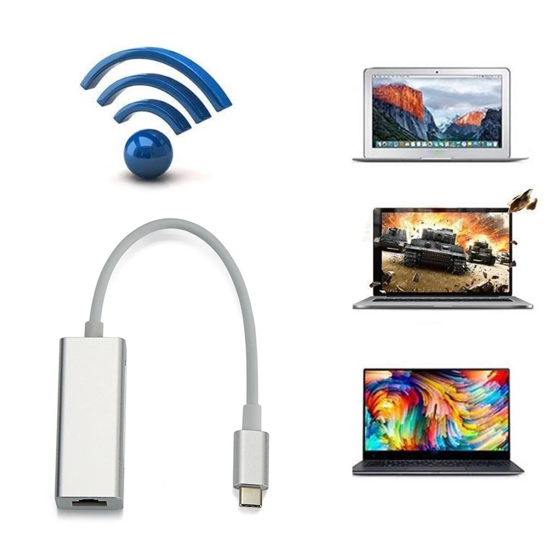 

1pc USB 3.1 Type-C Ethernet Adapter USB-C to RJ45 Lan Network Card Adapter for Macbook Laptop Notebook Computer PC