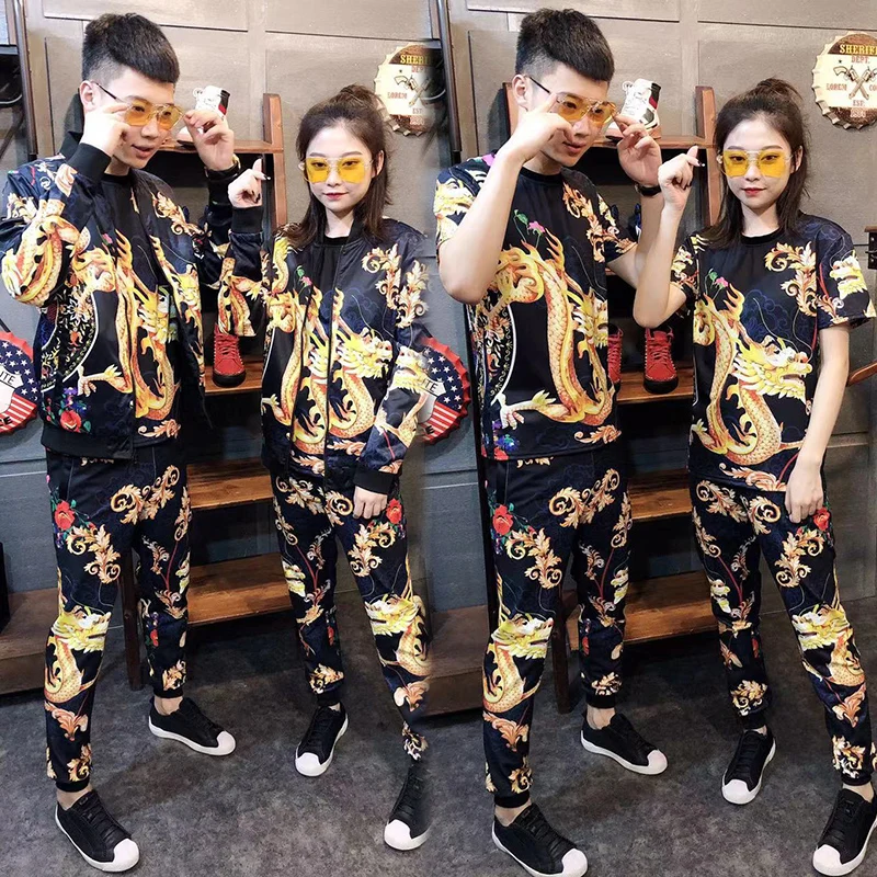 

Tracksuit For Womens 2019 Spring Autumn Fashion Double-sided Coat BF Jacket Couple Oversized code Suit Female Casual Three-piece
