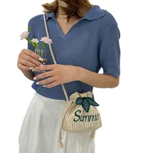 Для женщин тканая сумка-кисет завязка плетеная, из соломы сумка английский вышитое слово сумка