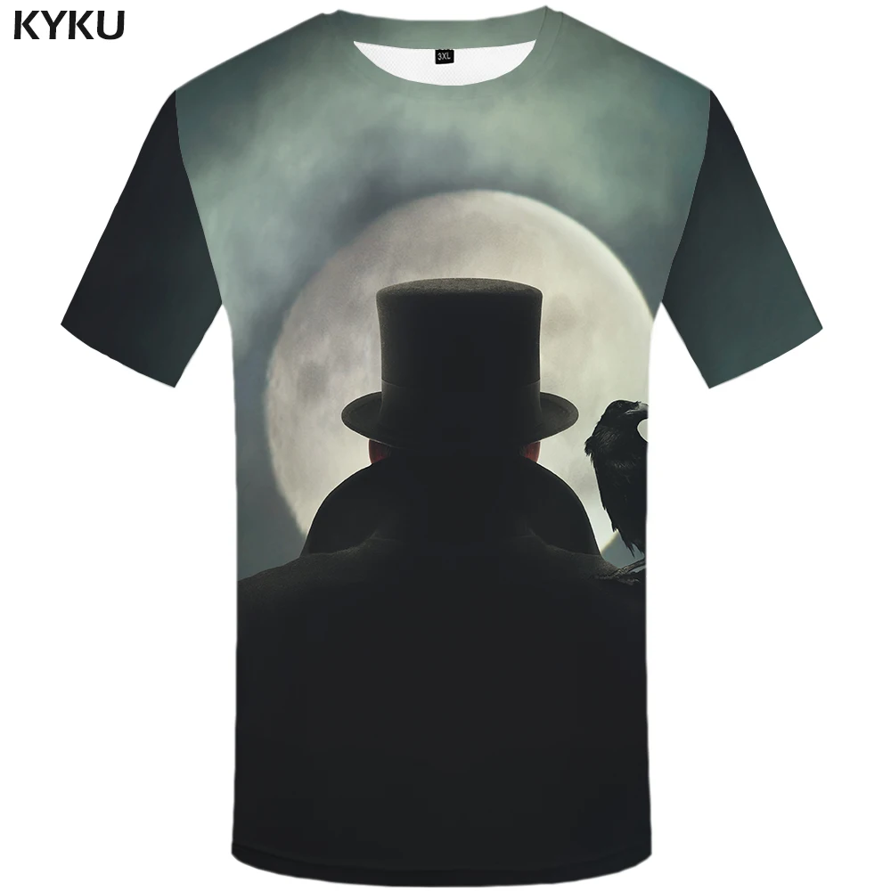 KYKU Brand Galaxy Space T-shirts Men Metal T shirt 3d Moon Tshirt Printed War Tshirts Casual Gothic