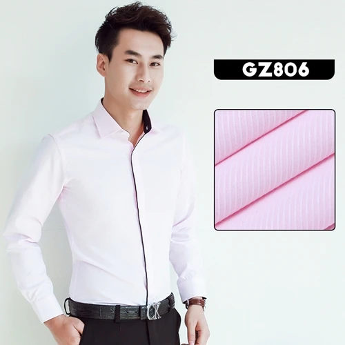 Сплошной цвет Классический белый дизайн с длинным рукавом мужские платья рубашки нежелезные элегантные высококачественные формальные деловые мужские рубашки - Цвет: GZ806 pink