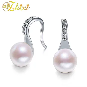 

ZHIXI Pearl Earrings For Women Fine Jewelry White Natural Pearl Earrings Wedding Drop 8-9mm Trendy Anniversary Gift E802