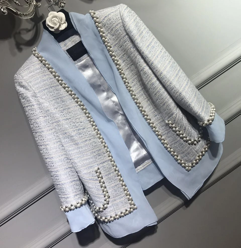 Taille La Mode De Raffinement Chaquetas Perles Spliced Incroyable Mujer ChaquetasTweed 6xl Veste Élégantes Plus Casaco5xl VesteFemmes dhtsrQ