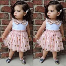 Новинка года, милое летнее платье принцессы с бантом для маленьких девочек, розовое платье в горошек с блестками и фатиновой юбкой-пачкой, повседневное летнее цельнокроеное платье