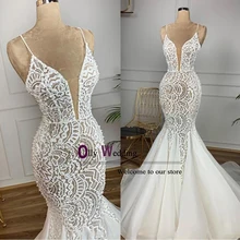 Сексуальное кружевное свадебное платье русалки для невесты с глубоким декольте Свадебные платья с оборками Vestido De Noiva Robe de Mairee