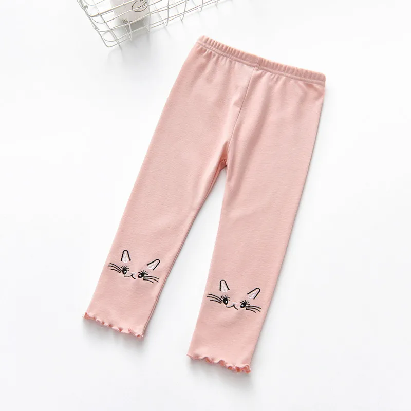 

High Sale Kids Baby Girls Embroidery Elastic Cartoon Cat Clothing Pencil Pants Kids Children Long Soft Clothes Pants