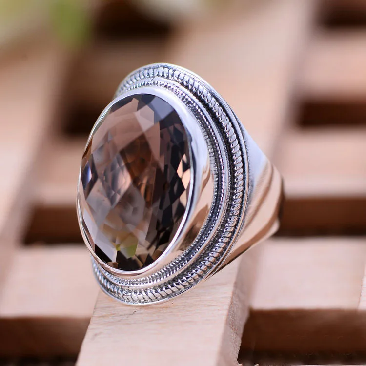 

Sterling Silver Jewelry Atmospheric Female Tea-Coloured Crystal Ring