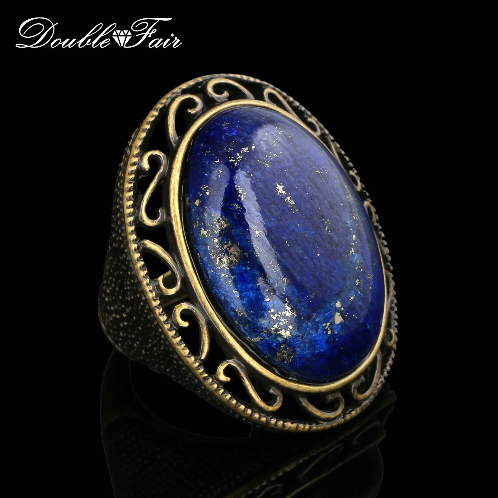 Download Semi precious Stone Lapis Lazuli Ring Antique Gold/Silver Color Fashion Brand Vintage Jewelry ...