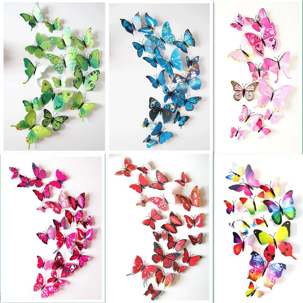 12pcs/lot 3D Magnet butterfly PVC Wedding Home Party Decorative DIY Kids Room TV Kitchen Fridge stickers