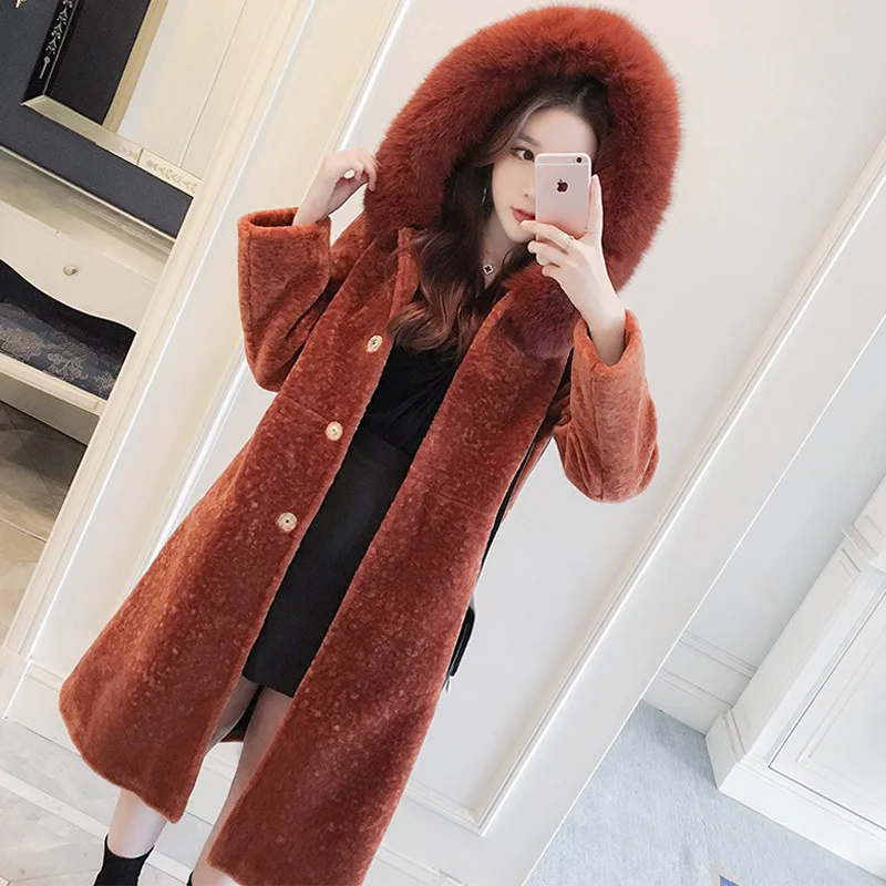2018 new style cashmere coat OL overcoat winter Leanthin real fox fur warm and slim women | Женская одежда