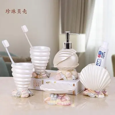 

5piece bathroom wash set bathroom accessories Exquisite fashion resin emulsion bottle toothbrush holder Soap dish mouthwash cup