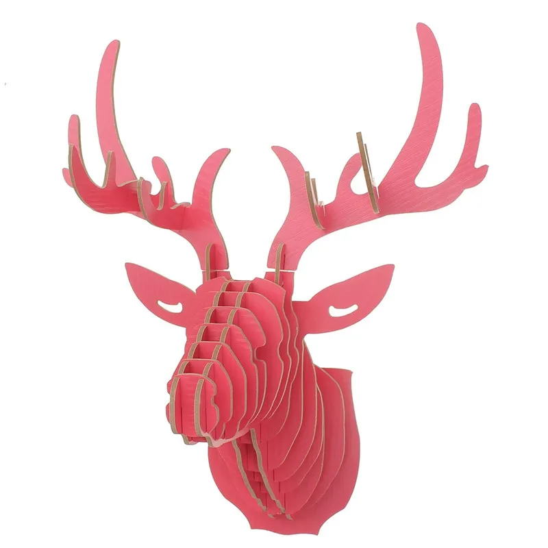21x37 см 3D Деревянный Лось голова крюк на стену ремесло DIY модель животного дикой природы для подвесное украшение для дома Искусство ремесло - Цвет: Watermelon red