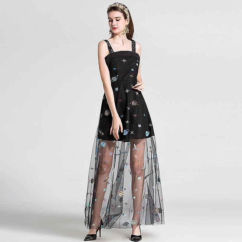 XF 2018 Spring Fashion Designer Runway Summer Dress Ladies Embroidered