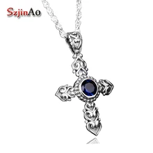 Szjiano ювелирных изделий Мода границы цветы Edwardian Аквамарин обручальное кольцо 925 пробы подвеска в форме серебряного крестика
