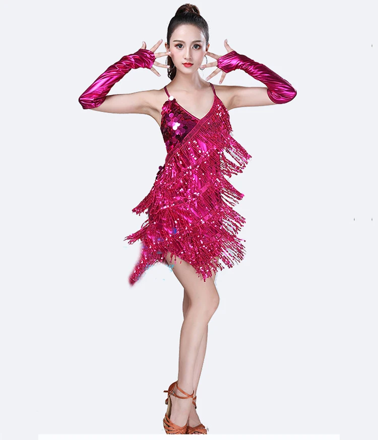 Блестки Латинский танцевальный костюм для женщин блестящие платья для вечеринок ритм танцевальный зал для самбы Румба Танго сценическое платье для взрослых с бахромой для латинских танцев