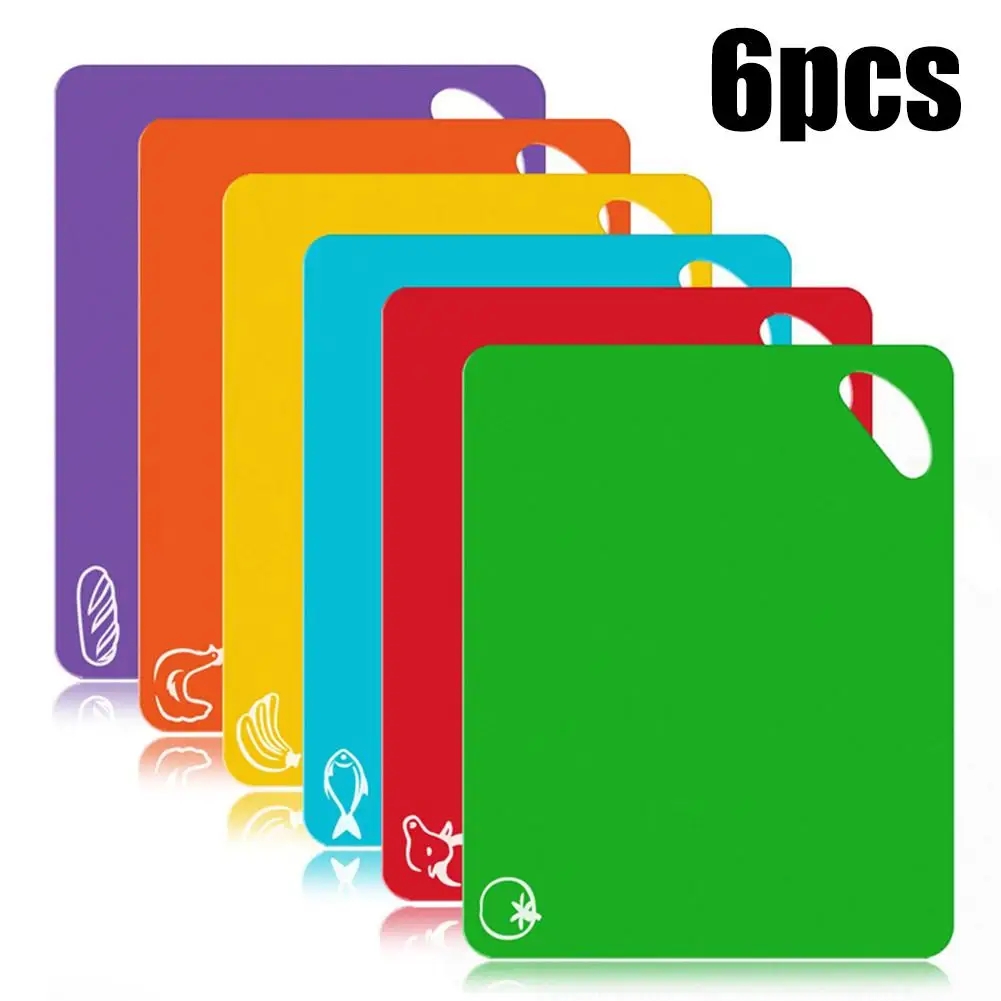 

6PCS/set Plastic Kitchen Cutting Board Mat Set Non-slip Cutting Board Dishwasher Safe 6 Colored For Kitchen Supplies