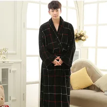 WL супер размера плюс модный мужской осенний зимний мягкий теплый фланелевый Халат с v-образным вырезом клетчатый/однотонный хлопковый Халат Recom Мужской d вес 80-130 кг