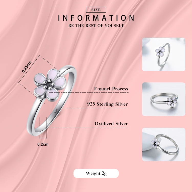 Modian Top Quality Elegant Pink Enamel Fashion Ring 100% Original 925 sterling Silver Engagement Jewelry For Women Wedding Gift