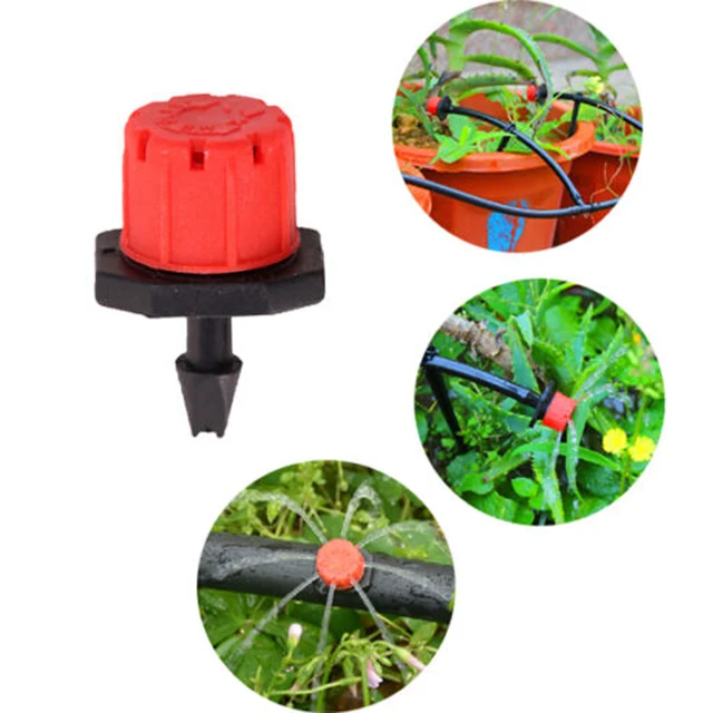 100 Pcs Adjustable Garden Irrigation Misting Micro Flow Dripper Head Drip System On 1/4″ Barb watering