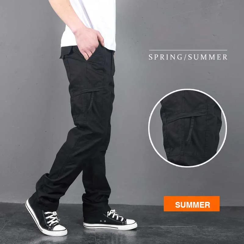 Summer Black Модные брюки-карго, мужские повседневные штаны, Свободные мешковатые хлопковые брюки с несколькими карманами, брюки для бега, мужская одежда - Цвет: Summer Black