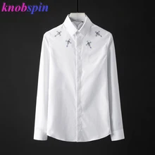 Брендовая тонкая рубаха мужские крест и череп дизайн сплошной цвет с длинными рукавами мужские рубашки плюс размер 4XL деловые мужские рубашки