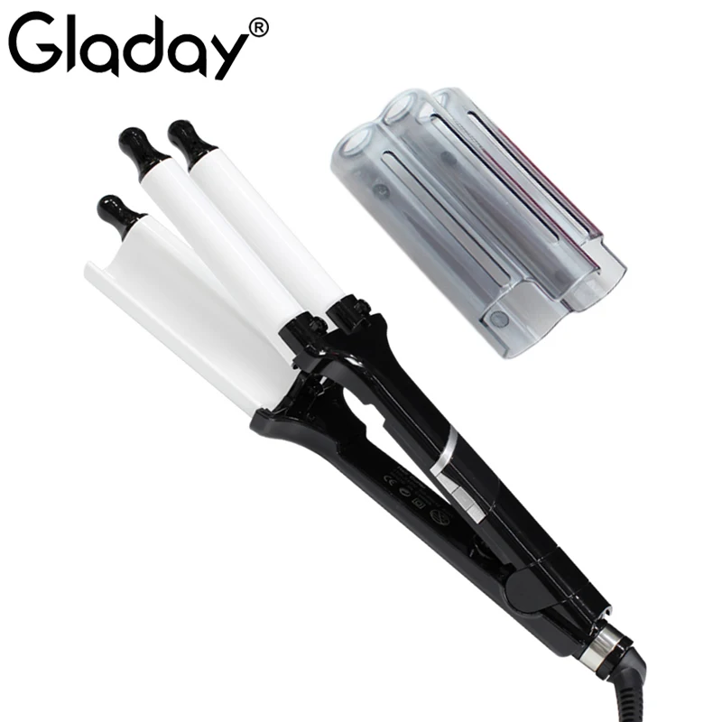 

Gladay Triple Barrel Curling Iron With ANTI-HOT Cover Ceramic Hair Curler LCD Deep Wave Curl Hair Styling Tools 110v-240v