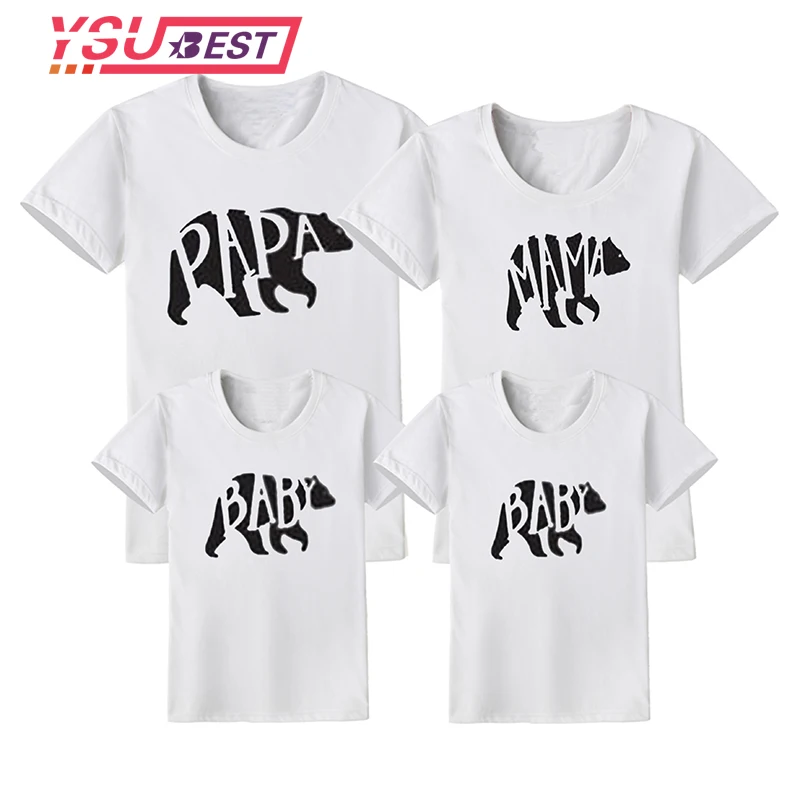 T-shirt famille | Vêtements assortis, pour mère fille père bébé, barboteuse, tenue d'été pour famille, design de dessin animé ours Papa maman Baby, enfants