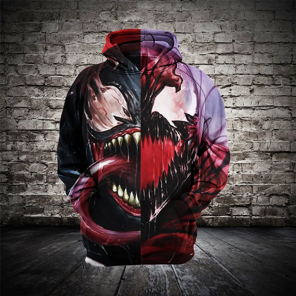 Хэллоуин Косплэй костюм с капюшоном Venom Человек-паук Эдвард Brock/Эдди Brock черный, красный ужас Толстовка пальто куртки топы для мужчин