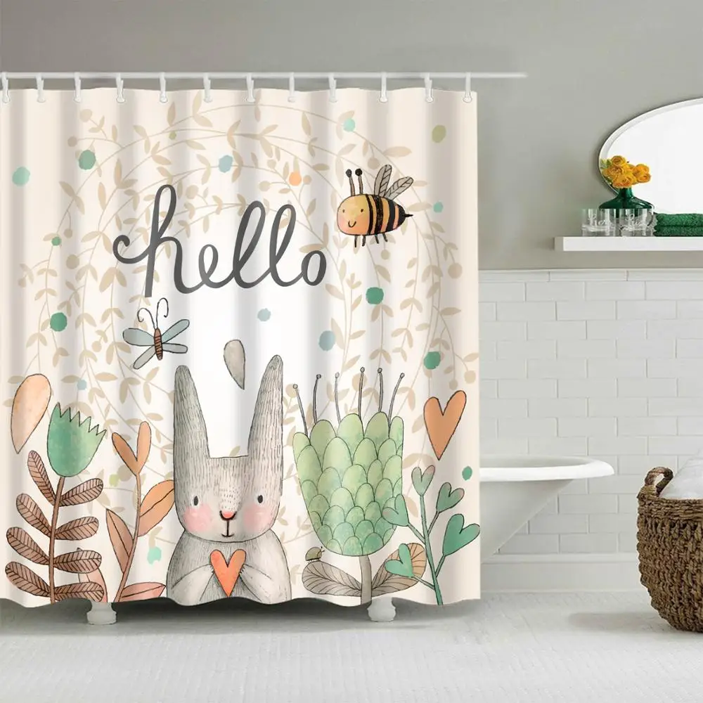 New Cartoon cute owl Bathroom Fabric Shower Curtain &12 Hooks Home Decor 71" D01 