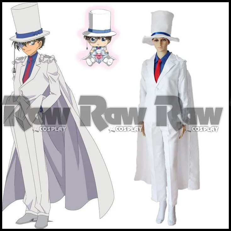 Detective Conan Magic Kaito Kid Cosplay Anime Mens White Suit Outfit Costume