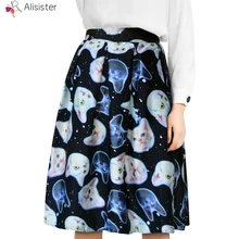 Каваи Осенняя Новая женская юбка 3D кошки котята звездное небо печати эластичный пояс Плиссированные Юбки миди мода девушки пачка Saias