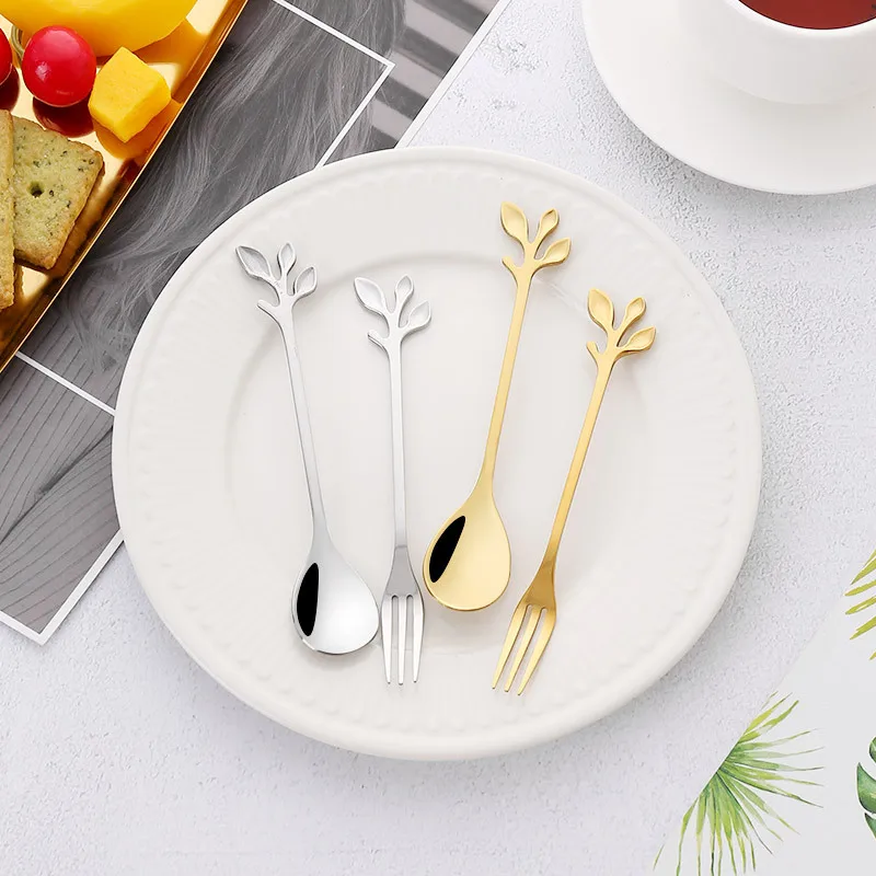 

1Pcs Stainless Steel Fresh forest style branches Spoon and Fork Creative Milk Coffee Tea Spoon Ice Cream Candy Friut Fork