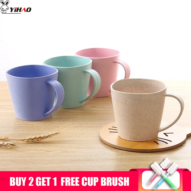 

YiHAO 450ml Water Bottles Wheat Simple Kettle Saucer Creative Student Milk Mug Large Capacity Mug Water Bottles