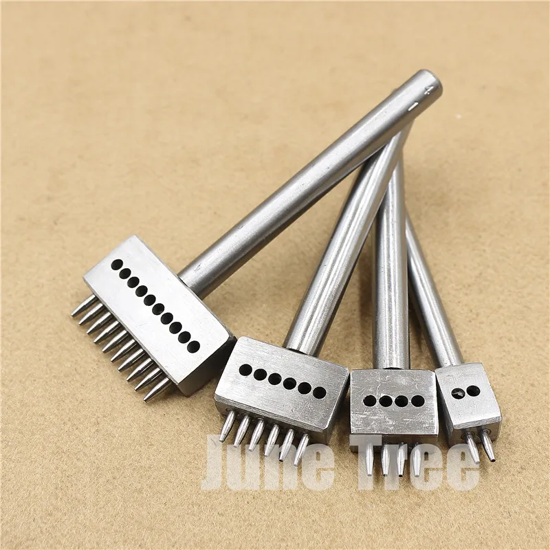 

Diy handmade stitched leather tools punching porous spacing 5mm 2/4/6/10 tooth row circular cut hole cuts punch round 3pcs set