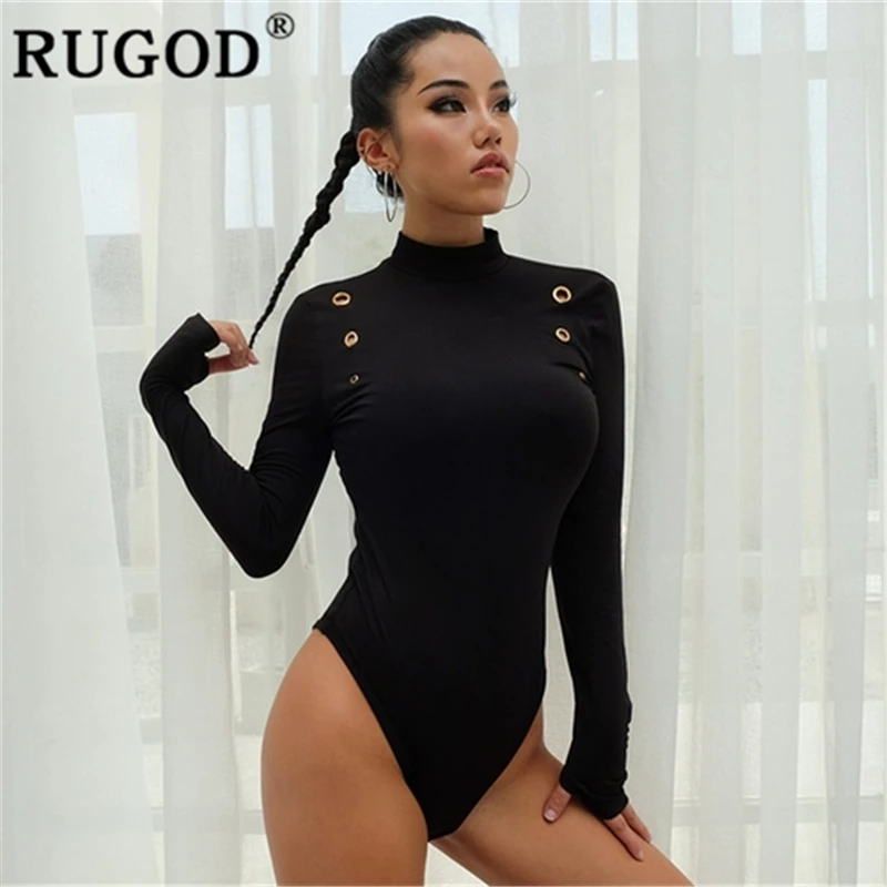 RUGOD Сексуальное Женское боди с длинным рукавом облегающий однотонный комбинезон