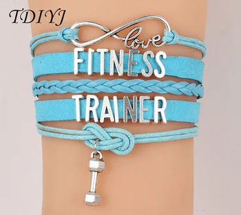 

TDIYJ Hot Sale Infinity Love Braided Bracelet with Dumbbells Pendant for Women Fitness Trainer Multilayer Bracelet 6sets/lot