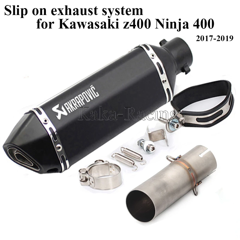 

For Kawasaki Z400 Ninja 400 Motorcycle Exhaust System Middle Link Pipe with Akrapovic exhaust Muffler Escape moto Tail db killer