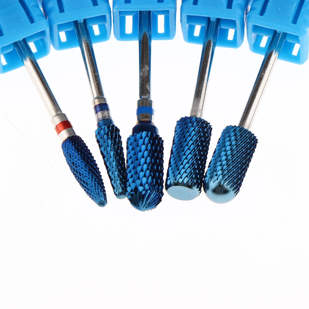 5Pcs/set Carbide Nail Drill Bits Grinding Polishing Heads for Electric Files Manicure Pedicure Tools w/ Storage Case