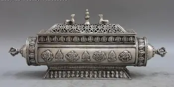 

Tibet buddhism White Copper Silver Eight treasures Fu deer incense burner Censer