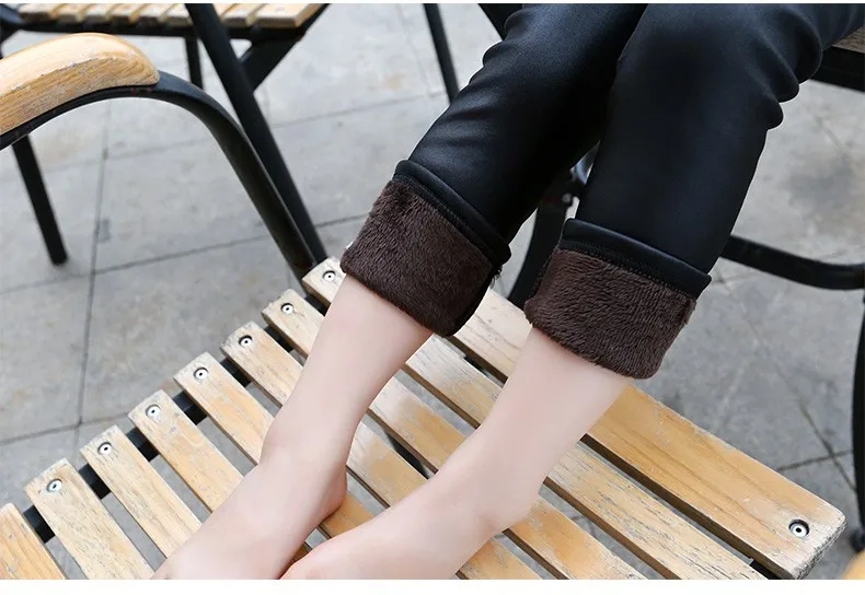 GCWHFL/Новинка года; модные кожаные леггинсы для девочек; зимние брюки из искусственной кожи; детские вязаные теплые леггинсы из искусственной кожи