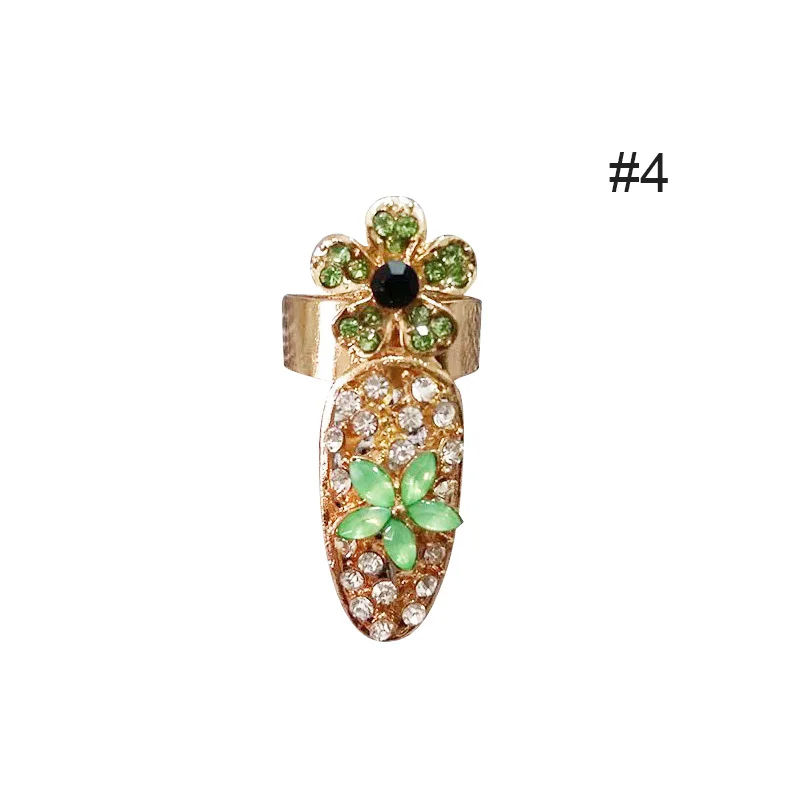 Кольцо для дизайна ногтей на палец, кончик пальца, стразы, цветок, Кристалл для женщин, смешанные узоры, очаровательные украшения для ногтей - Цвет: 4