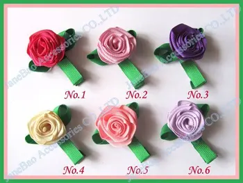 

free shipping 100pcs girl hair bow ROSE FLOWER hair clips Mix color sculpture clippies characters hair bow for valentines day