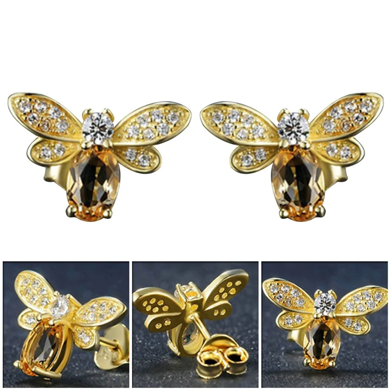 Милая крошечная серьга «пчела» ювелирное изделие золотого цвета медовые серьги в виде пчел гвоздики уникальные желтые хрустальные серьги со стразами бижутерия для женщин