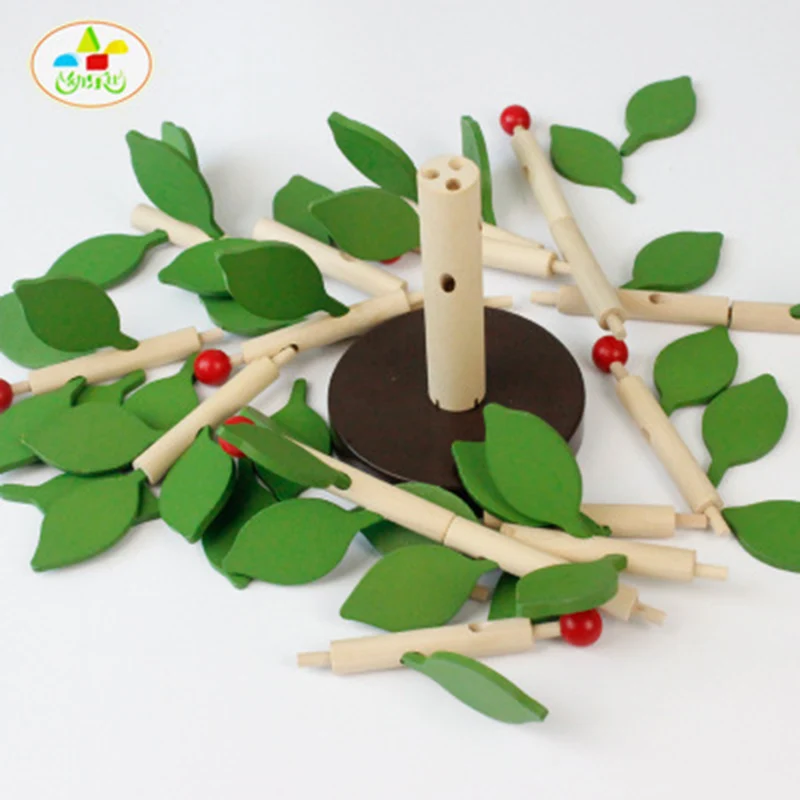 Assembled Tree Wood Green Leaves Building Montessori Wooden Toys Chopping Block Early Educational Toy Children Learning Toy