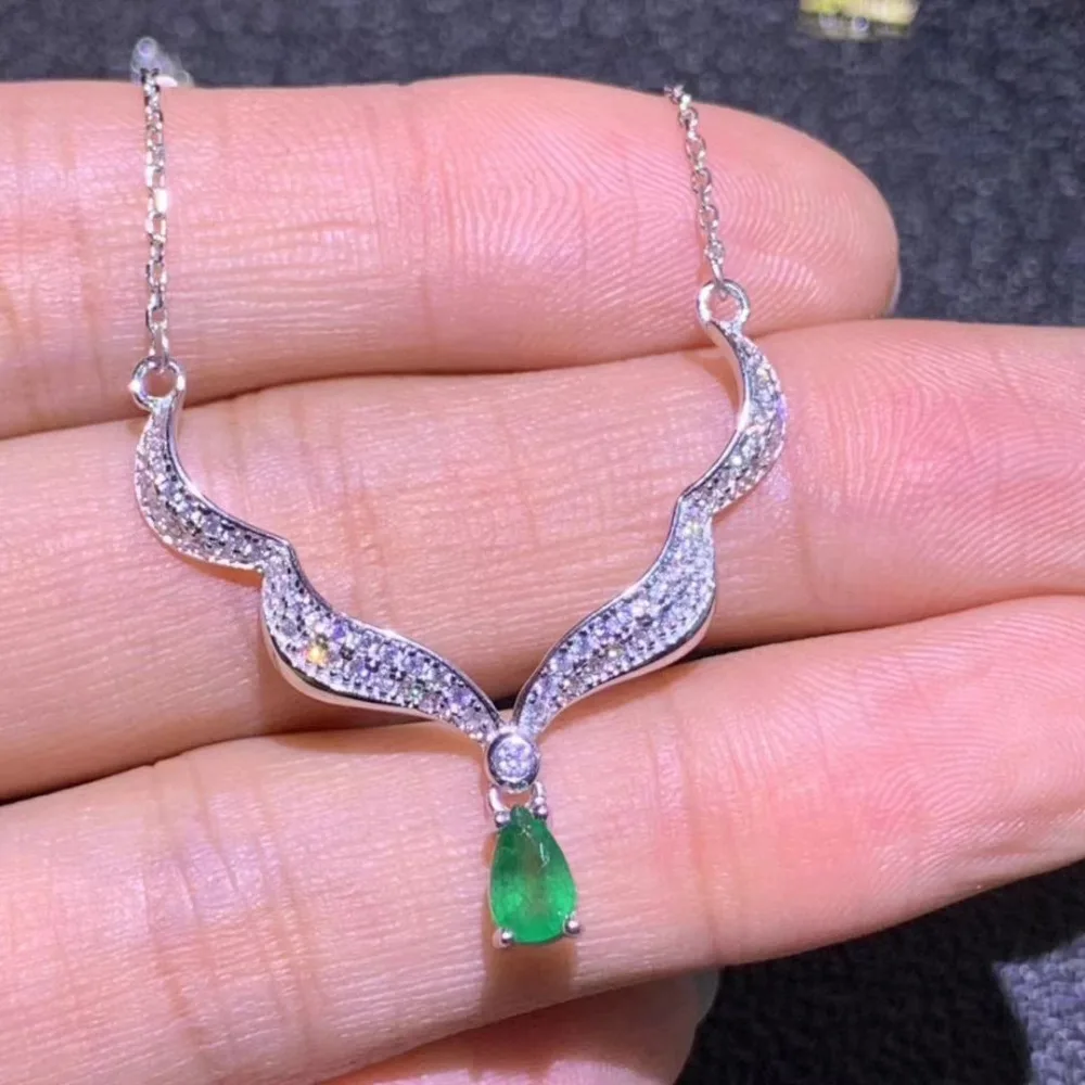  Collier pendentif vert émeraude naturel S925 argent collier de pierres précieuses naturelles mode m