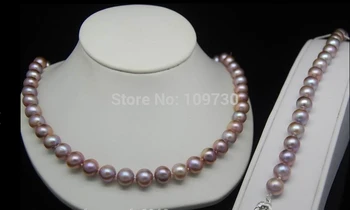 

Free shipping Jewelry 00686 Cultured 9-10mm AA+ purple pearl jewelry sets 925s