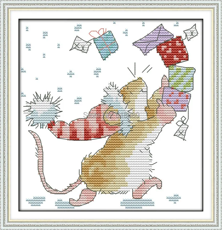 

The little mouse collection of letters Counted cartoon Cross Stitch 14CT Cross Stitch Kit for Embroidery Home Decor Needlework